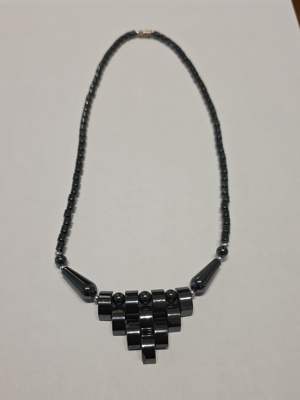 Black Hematite Geometric Bead Necklace